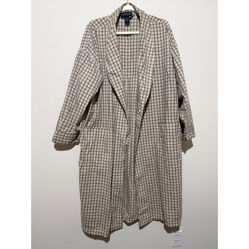 Roundtree & Yorke Mens Tan Plaid Cotton Robe One Size Fits All Loungewear